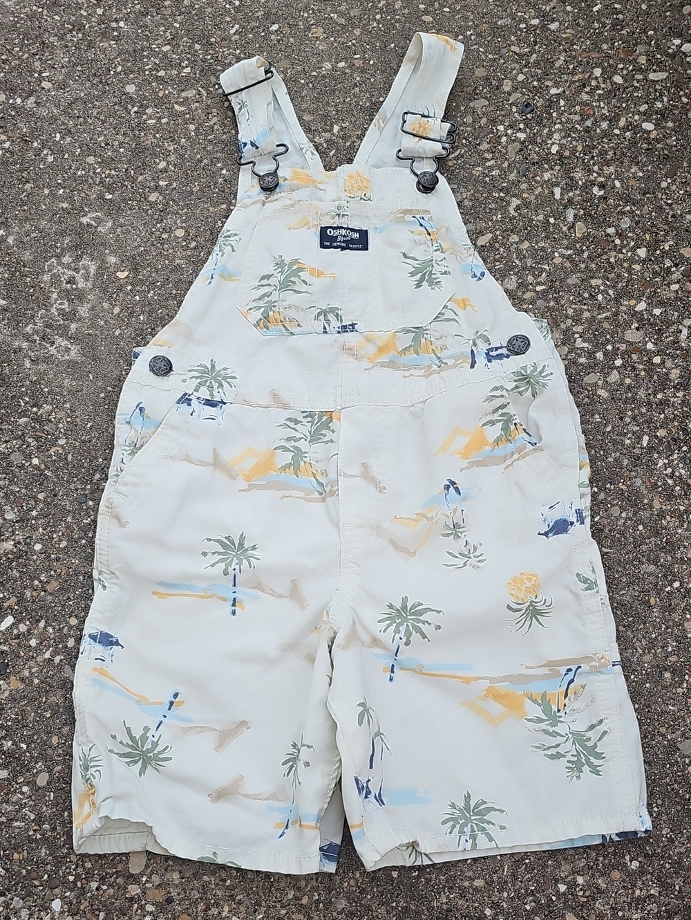 OshKosh B'gosh Cream Overalls with Tropical Print